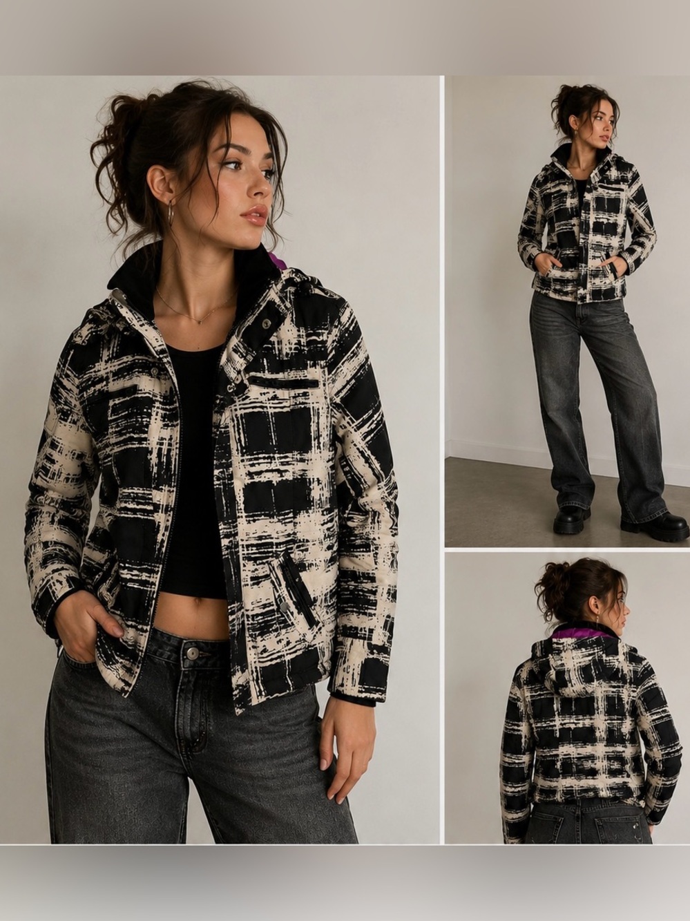 Oxygen y2K Black and cream Patterned Jacket size XS